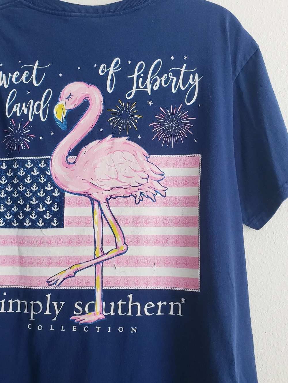Simply Southern Land Of The Free Flamingo Short Sleeve Top - Picture 2 of 4